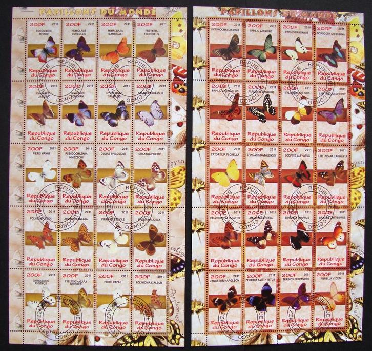 - 660 - 2 Grote Blokken met 40 Vlinders., Postzegels en Munten, Postzegels | Thematische zegels, Gestempeld, Dier of Natuur, Verzenden