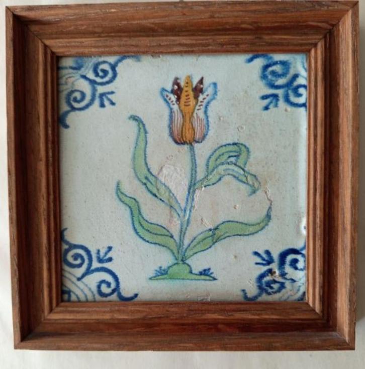 Antieke Polychrome Tegel Delft, Antiek en Kunst, Antiek | Wandborden en Tegels, Ophalen of Verzenden