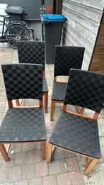 Set van 4 stevige eetkamerstoelen – zwart met houten frame, Ophalen, Gebruikt, Hout, Stapelbaar