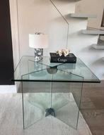 Italiaans glazen vintage bijzettafel / salontafel RVS, 50 tot 100 cm, Rond, Ophalen of Verzenden, Minder dan 50 cm