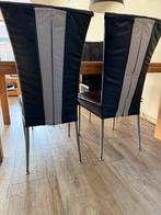 Set van 4 blauw/grijze leren eetkamerstoelen, Huis en Inrichting, Stoelen, Ophalen, Gebruikt, Blauw, Vier