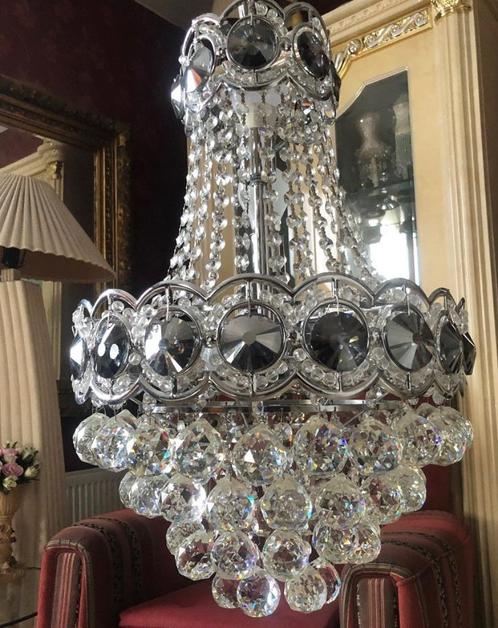 Kristallen kroonluchter - zakkroonluchter swarovski bollen -, Huis en Inrichting, Lampen | Kroonluchters, Zo goed als nieuw, Overige materialen