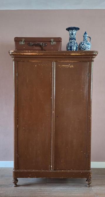 Vintage brocante landelijke boeren kast, massief grenen kast beschikbaar voor biedingen