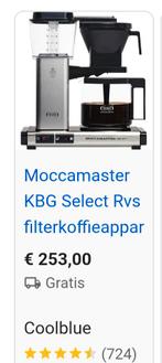 Moccamaster KBG Select Rvs Koffiezetapparaat, Witgoed en Apparatuur, Koffiezetapparaten, Ophalen, Afneembaar waterreservoir, Koffiemachine