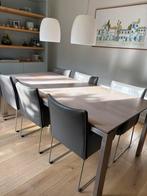 6 eettafelstoelen, grijs leer, Huis en Inrichting, Ophalen, Gebruikt, Leer, Grijs