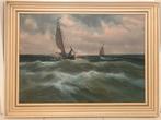 Marineschilderij Zeilschepen - Gesigneerd Berk - 80x60 cm, Ophalen