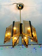 Massive vintage design messing gouden kroonluchter glas, Ophalen, Vintage design, 50 tot 75 cm, Zo goed als nieuw
