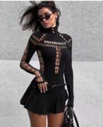 Bodysuit solid hollow out gothic stijl bodycon zwart, Kleding | Dames, Ophalen of Verzenden, Nieuw, Zwart, Lange mouw