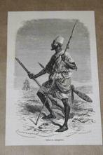 Antieke gravure - Talibé (Senegal Afrika) in oorlogstooi !!, Antiek en Kunst, Ophalen of Verzenden