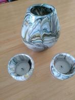 Fidrio Holland handgeblazen vaas 20x18 met 2 kaarsenhouders, Blauw, Ophalen of Verzenden, Minder dan 50 cm, Glas
