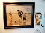 Prachtig geborduurd schilderij Josef Israëls kindjes in zee, Ophalen of Verzenden