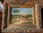 Olieverfschilderij op board met vergulde lijst, Antiek en Kunst, Kunst | Schilderijen | Klassiek, Ophalen of Verzenden