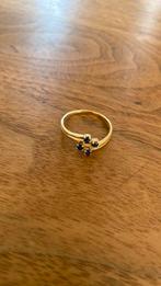 Mooie gouden ring met 4 saffiertjes 18 K, Sieraden, Tassen en Uiterlijk, Ringen, Verzenden, Zo goed als nieuw, 17 tot 18, Dame