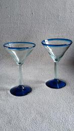 Vintage Mexicaanse martini glazen - blauw - handgeblazen, Antiek en Kunst, Ophalen of Verzenden