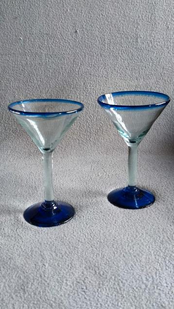 Vintage Mexicaanse martini glazen - blauw - handgeblazen beschikbaar voor biedingen