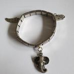 1268 elastische schakel armband met 3 olifant bedels, Verzenden, Nieuw, Zilver, Zilver