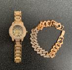 Goudkleurig horloge en armband voor dames, Sieraden, Tassen en Uiterlijk, Overige Accessoires, Nieuw, Ophalen of Verzenden