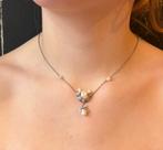Art Deco diamanten natuurlijke parel gouden platina ketting, Ophalen of Verzenden, Goud, Ketting, Met edelsteen