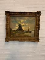 Schilderij windmolen olieverf Schilder R.J.Nagle 80x70 cm, Antiek en Kunst, Ophalen of Verzenden
