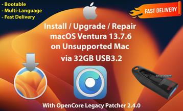 Installeer macOS Ventura 13.7.6 op Niet Ondersteunde Mac USB beschikbaar voor biedingen
