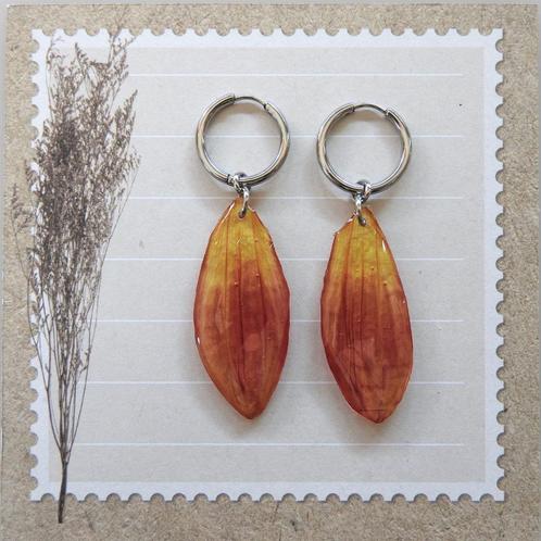 Rood|Gele Dahlia bloem blad hang oorbellen, Sieraden, Tassen en Uiterlijk, Oorbellen, Nieuw, Hangers, Overige materialen, Rood