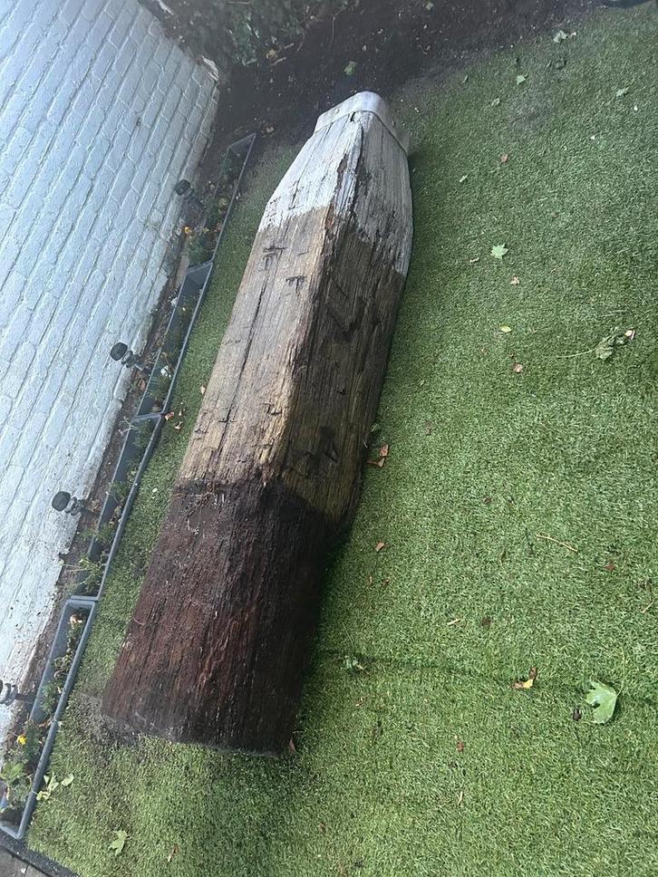 Strandpaal/Rustieke Houten Balk met Metalen Details, Antiek en Kunst, Kunst | Beelden en Houtsnijwerken, Ophalen