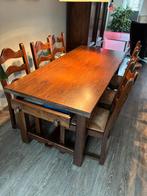 Massief houten eethoek met 6 stoelen, Huis en Inrichting, Complete eetkamers, Ophalen, Gebruikt, Landelijk, 6 tot 8 stoelen
