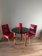 Round Dining Table with 2 Chairs – Black / Red, Ophalen, Zo goed als nieuw, 4 tot 6 stoelen