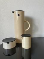 Stelton thermoskan met suikerpot en melkkan, beige/zwart, Overige materialen, Overige typen, Ophalen of Verzenden, Zo goed als nieuw