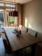 Echt Eiken Eettafel met 6 stoelen 220x100x5. 77cm hoog, Eikenhout, 200 cm of meer, Zo goed als nieuw, Vijf personen of meer