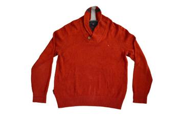 Tommy Hilfiger rood shawl collar sweater blauwe strepen L beschikbaar voor biedingen