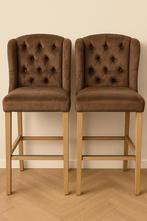 2 Richmond Barstoelen – Bruin Velvet – Luxe & Comfort – €120, Huis en Inrichting, Barkrukken, 2 krukken, Ophalen of Verzenden