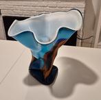 Grote handgeblazen glazen vaas, blauw/wit met warme accenten, Huis en Inrichting, Woonaccessoires | Vazen, Overige kleuren, Ophalen of Verzenden