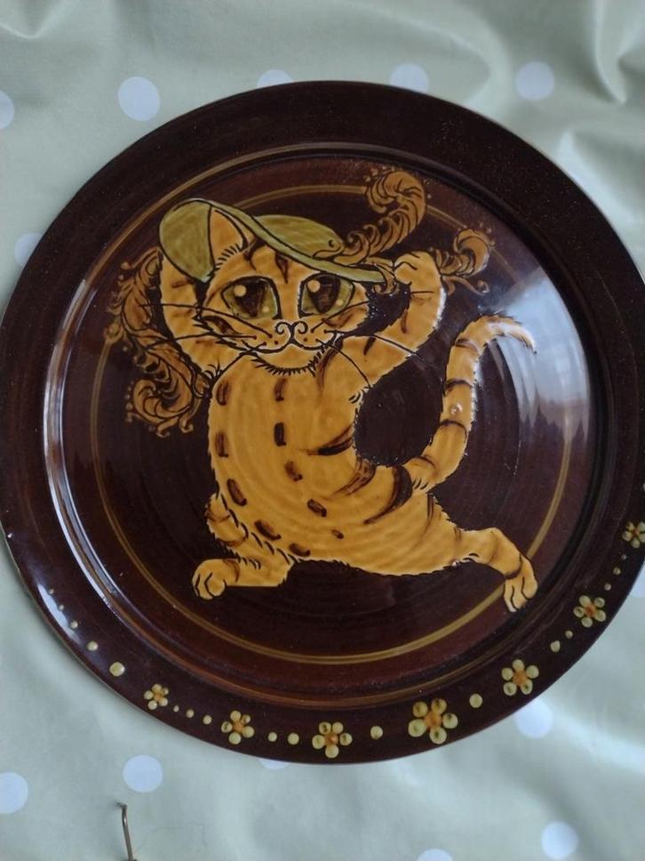 Vintage Engels Wandbord Kat - Gemerkt, Antiek en Kunst, Antiek | Wandborden en Tegels, Ophalen of Verzenden