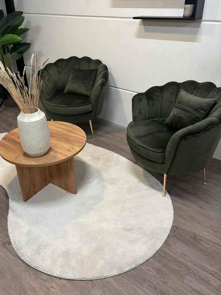 2x fauteuil, 1x organisch vloerkleed 1x salontafel €35, Huis en Inrichting, Fauteuils, Zo goed als nieuw, 75 tot 100 cm, Ophalen