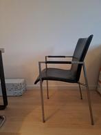 4 Designstoelen Zwart Leer, RVS Frame, Huis en Inrichting, Stoelen, Ophalen, Gebruikt, Zwart, Design