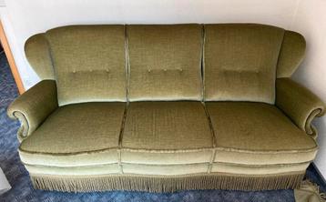 Groen bankstel bank fauteuils vintage barok franje mohair  beschikbaar voor biedingen