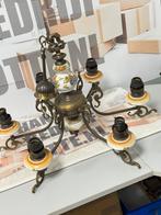 Antiek vintage Kroonluchter koper messing porselein brocante, Huis en Inrichting, Lampen | Kroonluchters, Gebruikt, Ophalen of Verzenden