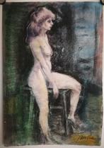 Jan van der Veer 1912-2001. Naakt. Zittende vrouw. Aquarel., Ophalen of Verzenden