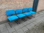 4 Ribstof Stoelen met Chrome Buisframe, Ophalen, Gebruikt, Blauw, Metaal