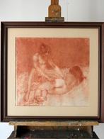 Jong verliefd stel, Harry Maas, naakt, 65 x 65 cm rood krijt, Ophalen