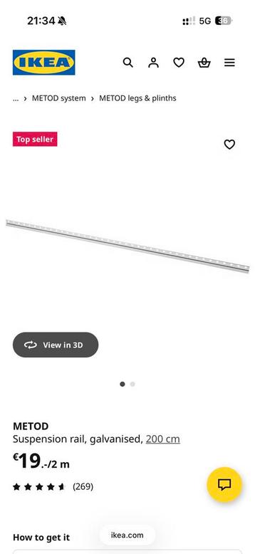 METOD kast element, suspension rail. Code: 602.056.64 - afbeelding 1