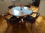 Uitschuifbare kersenhouten tafel + 4 stoelen, Huis en Inrichting, Tafels | Eettafels, Ophalen, Gebruikt, 100 tot 150 cm, Kersenhout