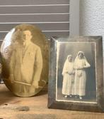 2 beeldige oude portretjes & oud ovaal fotolijstje!, Antiek en Kunst, Ophalen of Verzenden