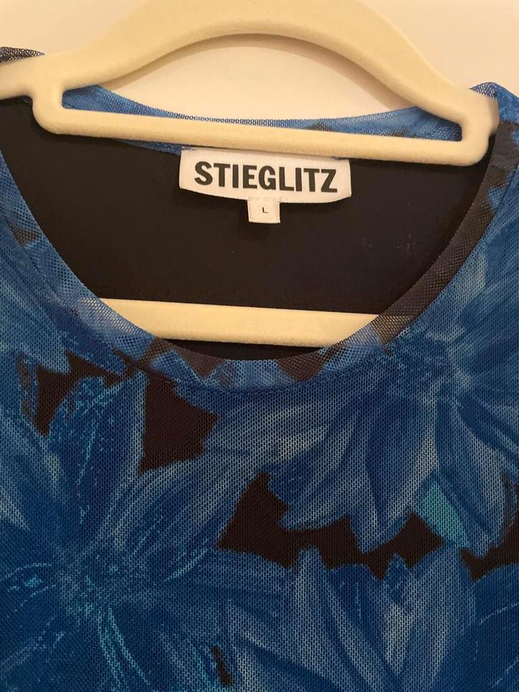 Stieglitz gebloemde mesh jurk - Maat L, Kleding | Dames, Jurken, Zo goed als nieuw, Maat 42/44 (L), Blauw, Onder de knie, Ophalen of Verzenden