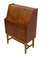 Vintage Secretaire Werkplek Jaren 60 Teak Fineer Design, Gebruikt, Vintage, 50 tot 100 cm, 3 of 4 laden