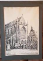 Oude gravure grote kerk Haarlem Legrand gesigneerd., Antiek en Kunst, Ophalen