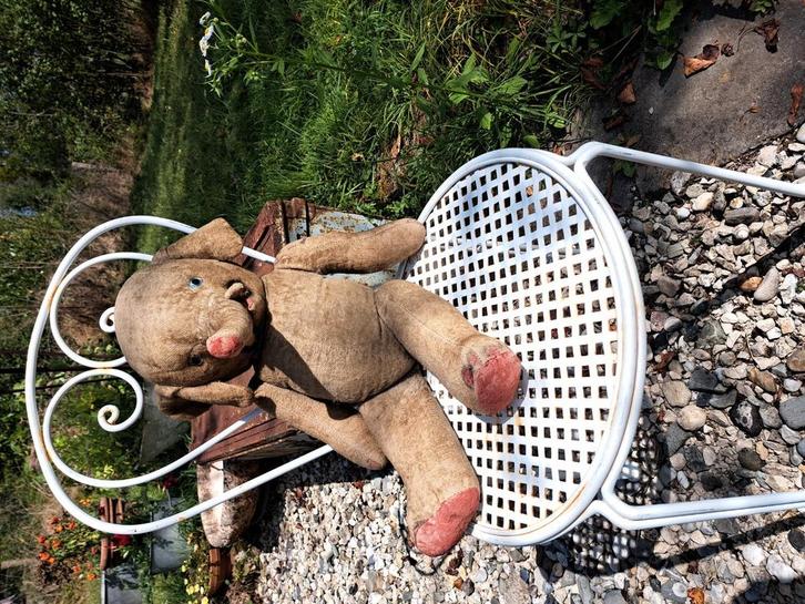 Prachtige antieke knuffelbeer in de vorm van een olifant., Antiek en Kunst, Curiosa en Brocante, Ophalen of Verzenden