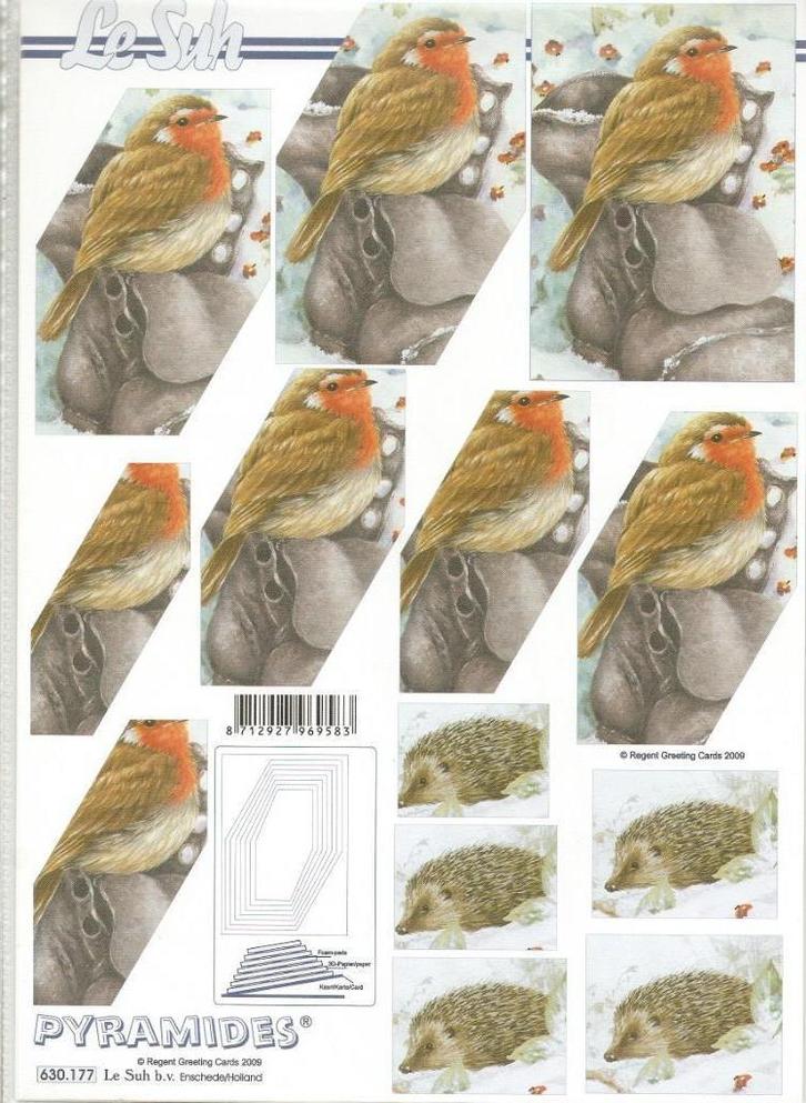 v7 knipvel le suh 630.177 vogels egels roodborstje pyramide, Hobby en Vrije tijd, Kaarten | Zelf maken, Nieuw, Knipvel, Dieren