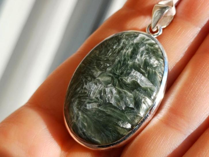 Vanoli 925 zilveren kettinghanger met serafiniet, Sieraden, Tassen en Uiterlijk, Kettinghangers, Nieuw, Zilver, Groen, Met edelsteen